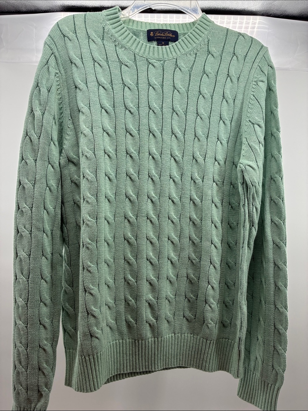 Brooks Brothers Men's Cable Knit Crewneck Sweater - Seafoam